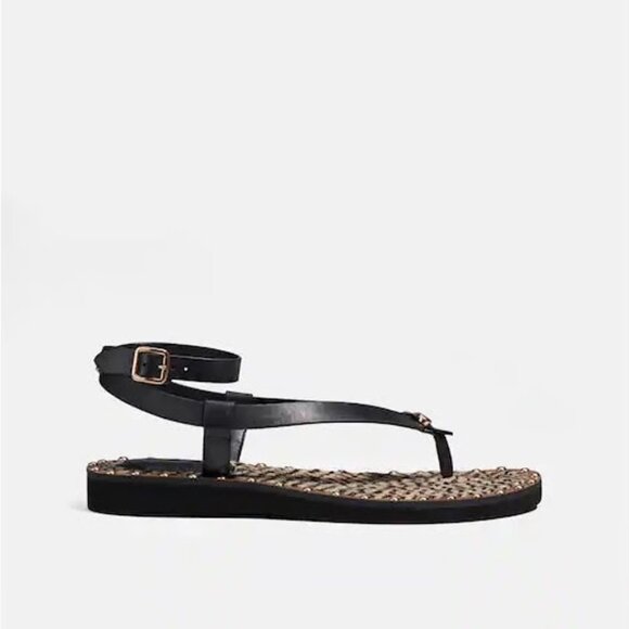 COACH Gracey Black and Brown Leather Thong Sandals w/ Gold Studs, size 9 - Picture 7 of 12